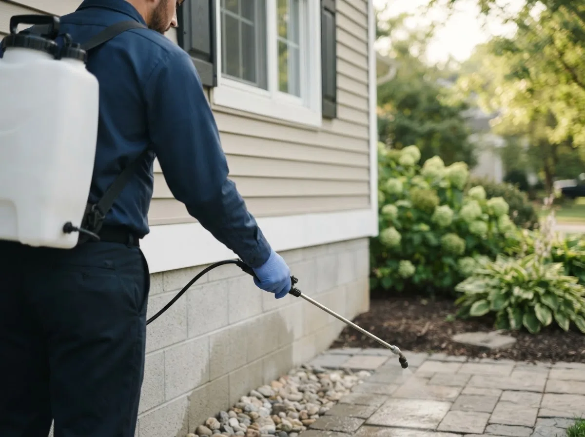 Pest control technician inspecting a home in Sabina, OH